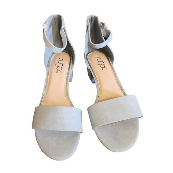 NEW Sugar Women's Blue Gray Block Heel Noelle Low Fabric Upper Sandals Size 8 - Picture 1 of 5